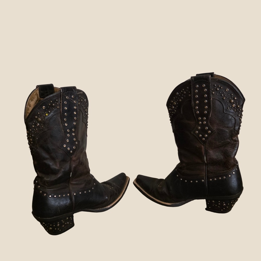 Ariat Womens Western Boots Size 6.5 B Brown Studded Leather Snip Toe Cowgirl - Picture 5 of 9